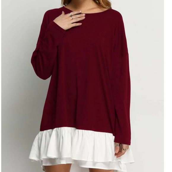 SHEIN Dresses & Skirts - SHEIN burgundy flounce hem dress/tunic L